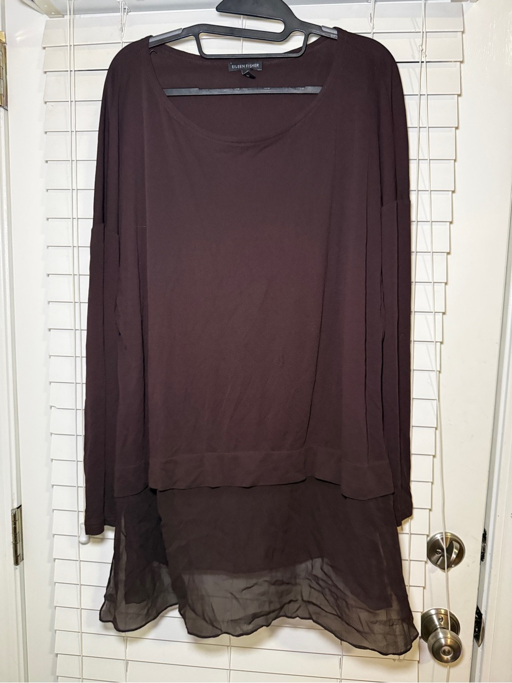Eileen Fisher Clove Brown Silk Tunic Top SZ LARGE